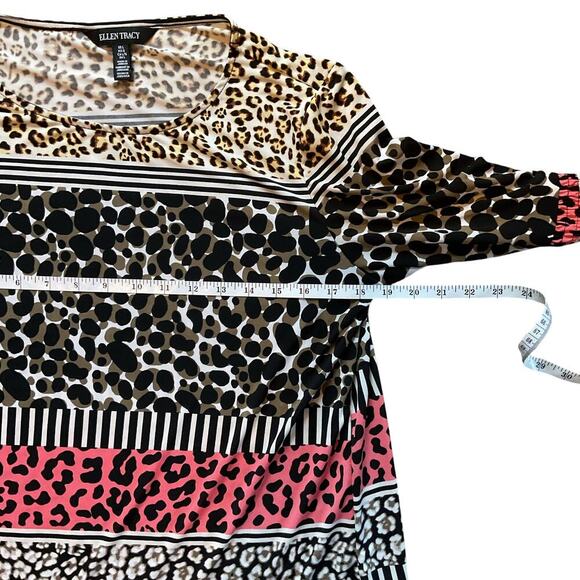 ELLEN TRACY PULLOVER BLOUSE MULTICOLOR LEOPARD PRINT 3/4 RUFFLE SLEEVE WOMEN LGE - Picture 5 of 7